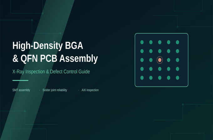 High-density BGA and QFN PCB assembly guide cover image with X-ray inspection theme